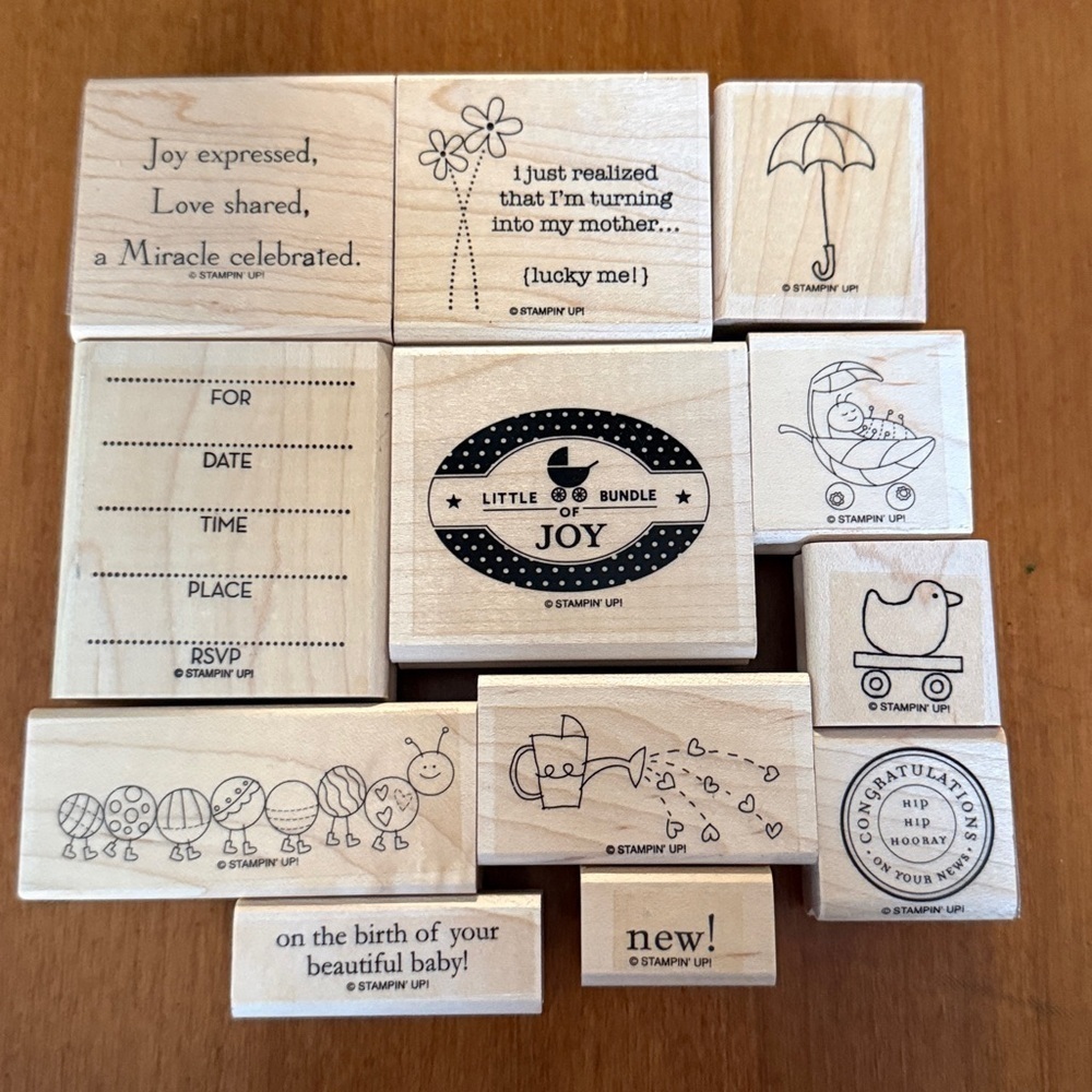 Stampin' Up! Wooden Stamp Set 12 New Baby Shower Invitations